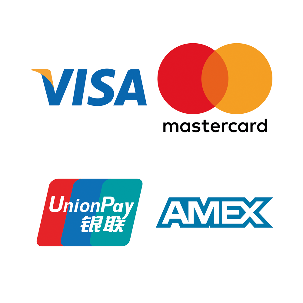 An image of the VISA, Mastercard, UnionPay, and AMEX logos