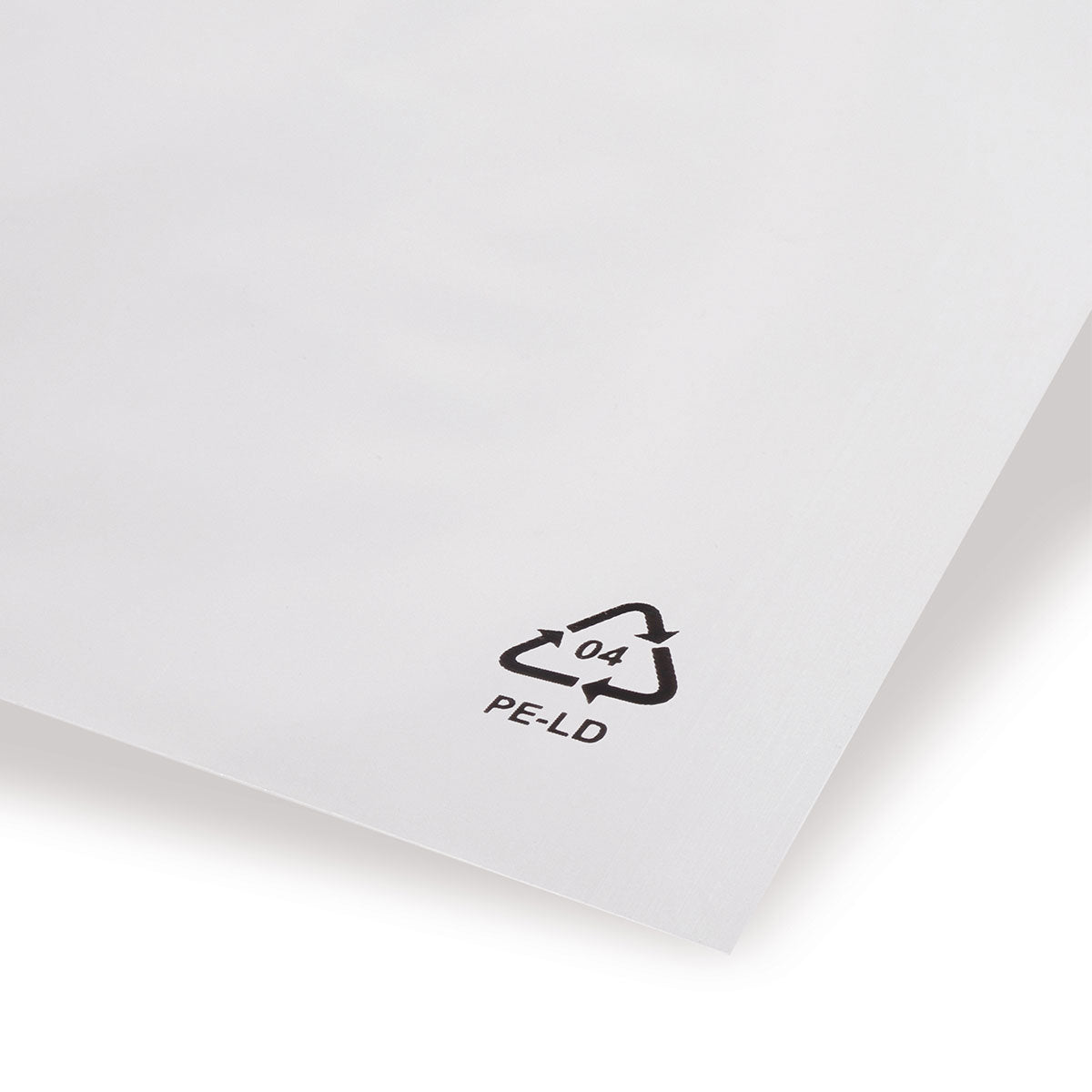 rLDPE adhesive closure bag with recycled content, slanted flap without air hole, 40 µm